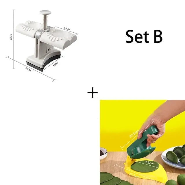 White double-headed dumpling mould with manual press and anti-slip rubber base
