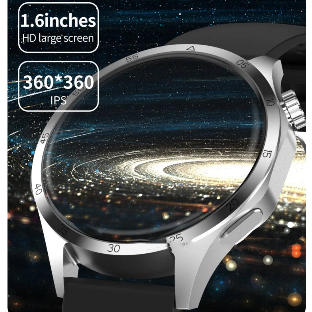Black Bluetooth calling smartwatch with TFT touch screen on a silicone strap, showing health metrics display.