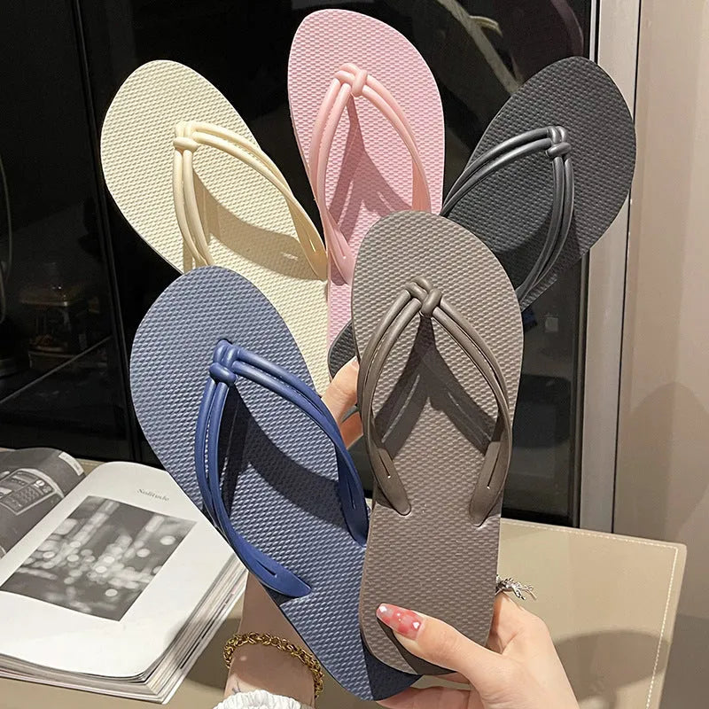 PVC casual flip flops with toe-covering design and injection moulded non-slip soles