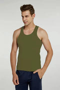 Men's pure cotton slim fit sports vest in white, front view, available in multiple colours and sizes