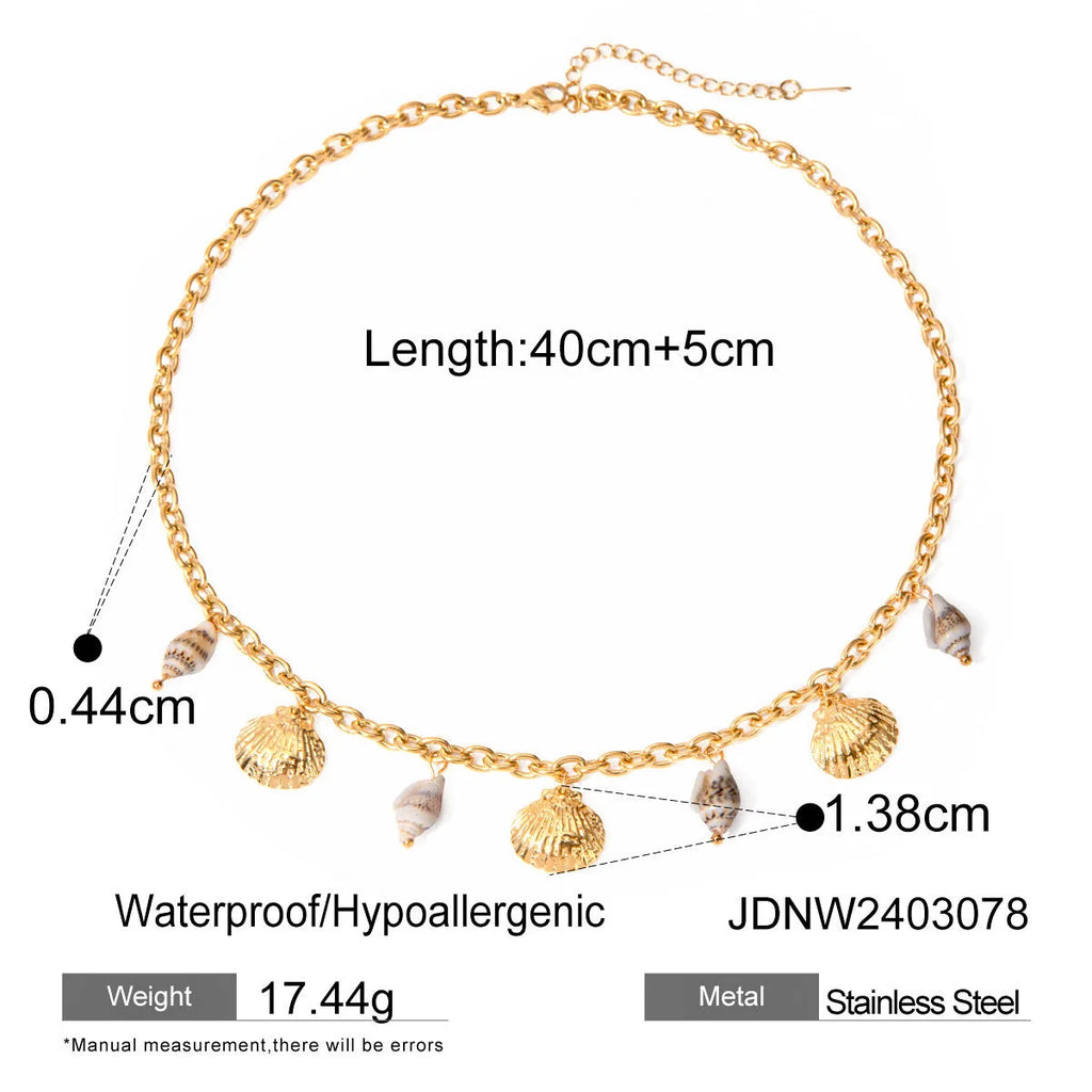 Titanium steel pearl necklace for women with geometric shell pendant and stainless steel regular chain, 41-50cm