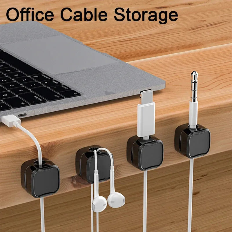 Magnetic cable clip under desk cable management holder in ABS with adhesive fixing, holding charging USB or HDMI cords