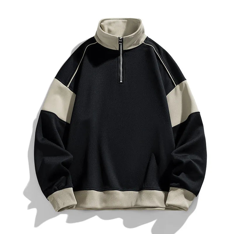 Men's hooded rabbit fur corduroy sweatshirt with drop shoulders and loose lapels in beige colour
