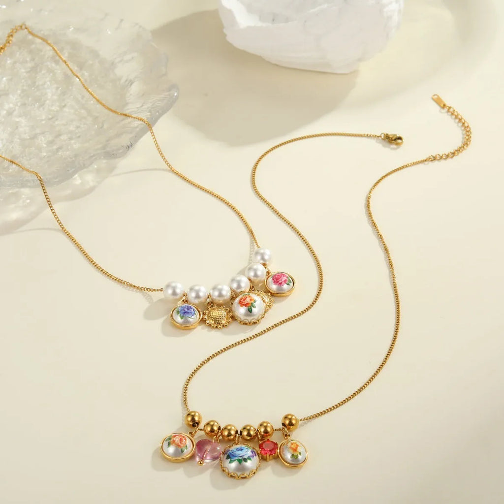 Vintage sunflower stainless steel necklace with 18K gold electroplating, pendant on display, two colour variants available