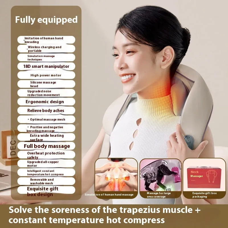 Foldable electric neck and shoulder massager with rechargeable battery in blue colour