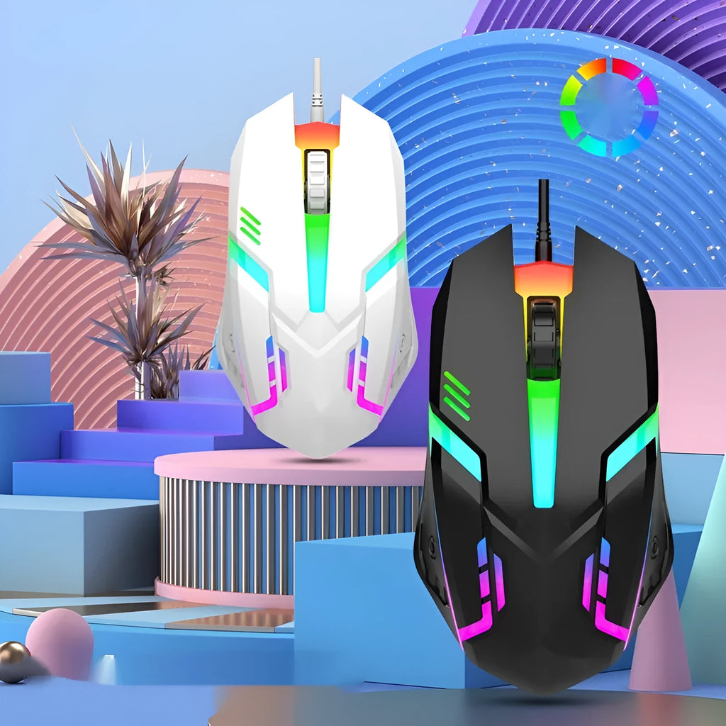 E-sports weighted wired USB mouse in black with large body and cable, photoelectric sensor for gaming