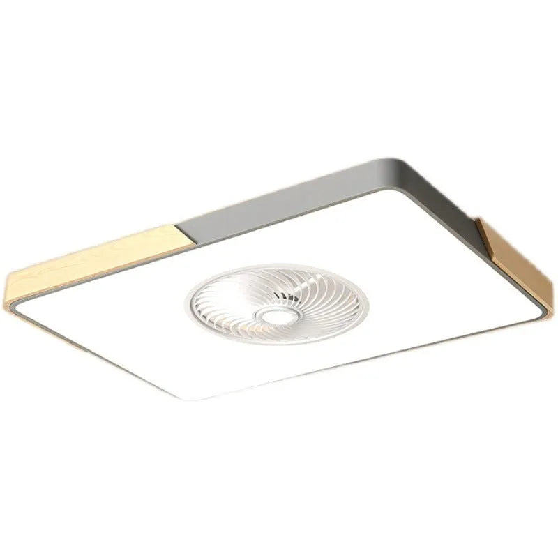 Nordic ceiling fan with light in solid wood rectangular, round, and square frame options.