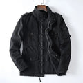 Men's loose fit cotton zip jacket in light brown, green, or black