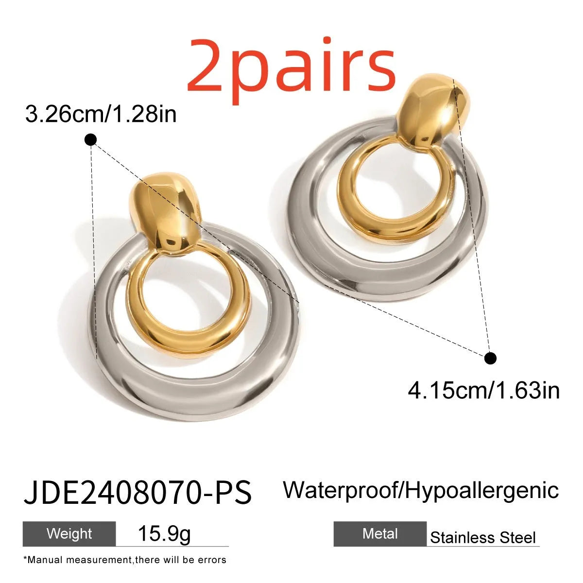 Round golden double-layer hollow stud earrings with geometric design and electroplated finish