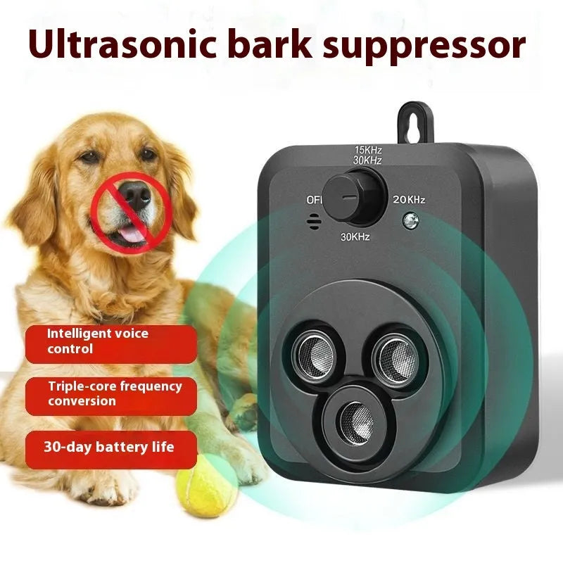 Black plastic ultrasonic dog bark stopper and dog drive device with charging cable