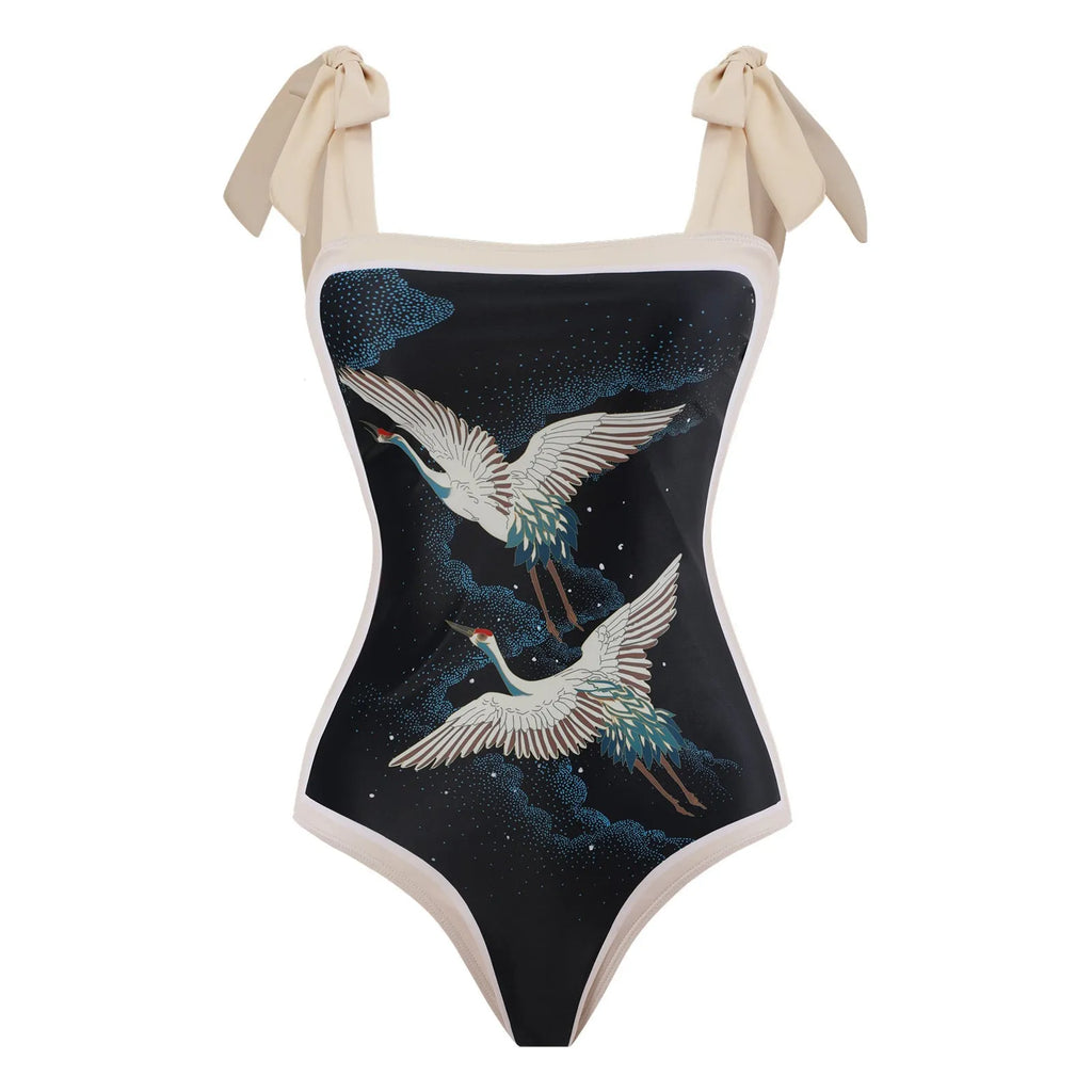 Women's one-piece swimsuit with chiffon skirt in floral pattern