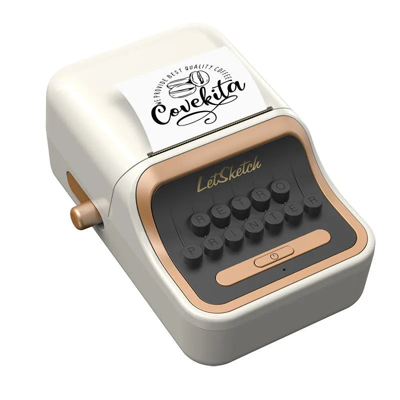 Portable Bluetooth thermal label printer WP9520 in white on a desk with label roll