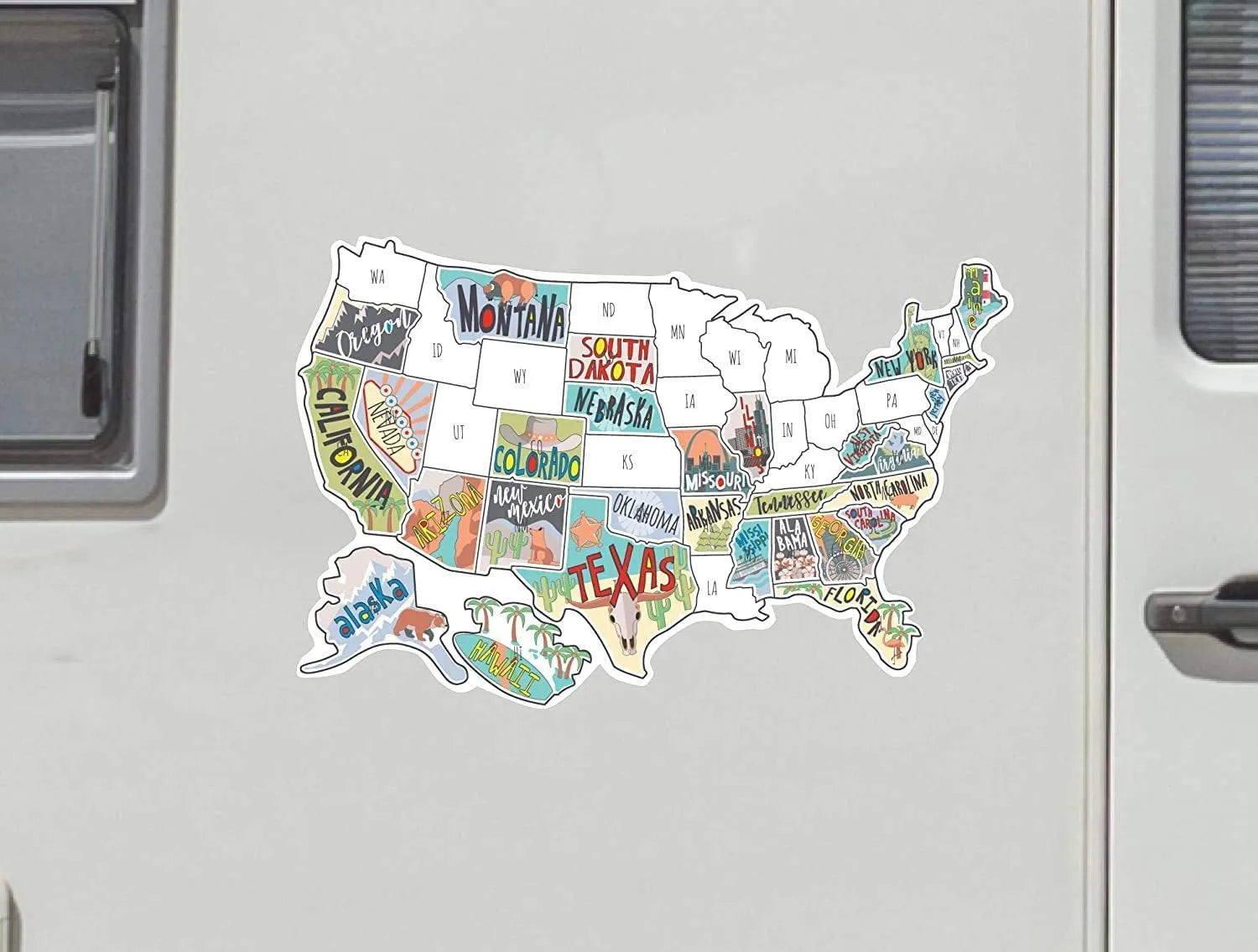 Travel themed world map car body sticker set with white background sheet