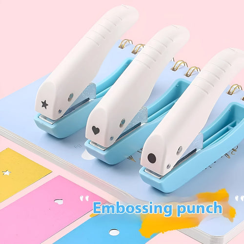 Manual craft punching machine showing love, star, and round hole shapes for paper.