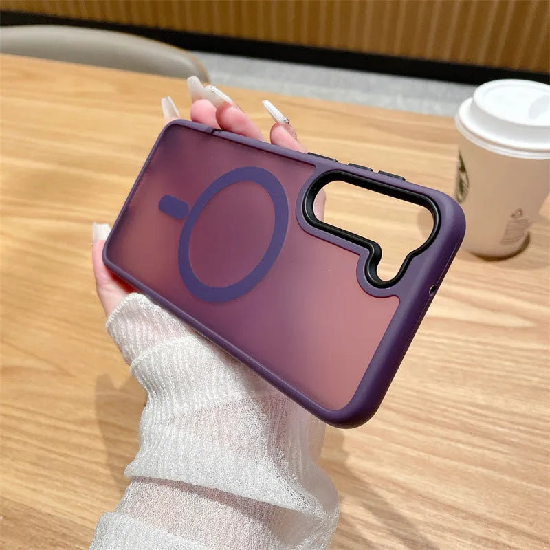 Acrylic magnetic frosted phone case for Samsung Galaxy in dark purple – soft grip fall protection cover