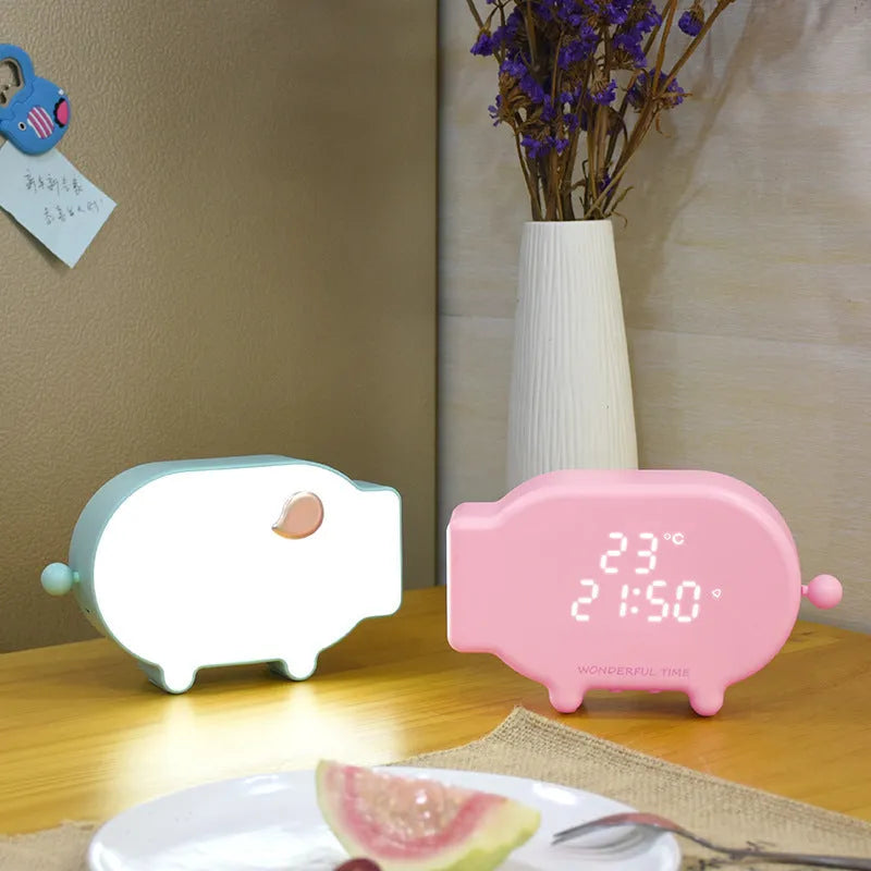 Blue multifunctional LED alarm clock with temperature display and USB charging port
