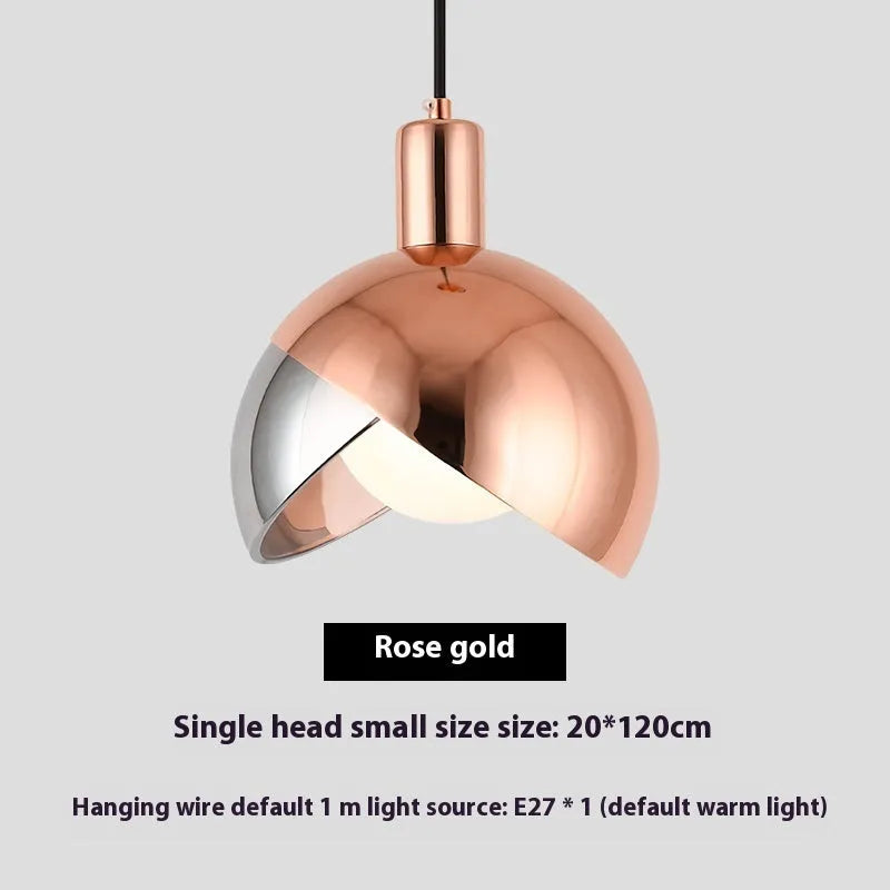 20cm single-head iron LED droplight in champagne gold or rose gold with stitching detail and warm light