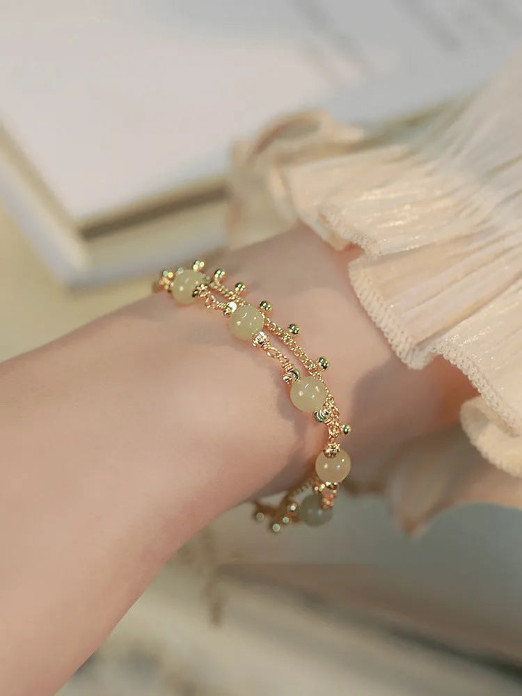 Hetian Jade bracelet with natural gemstone beads and princess running design