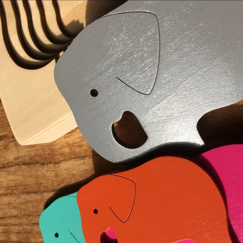 Wooden multi-layer big animal puzzle for children aged 4-6, 11 x 15cm, in rabbit, whale, bird or elephant design