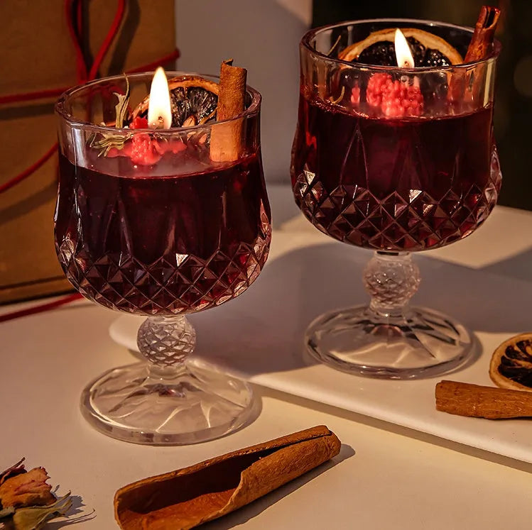 Glass wine goblet scented candle with French mulled wine fragrance jelly crystal wax