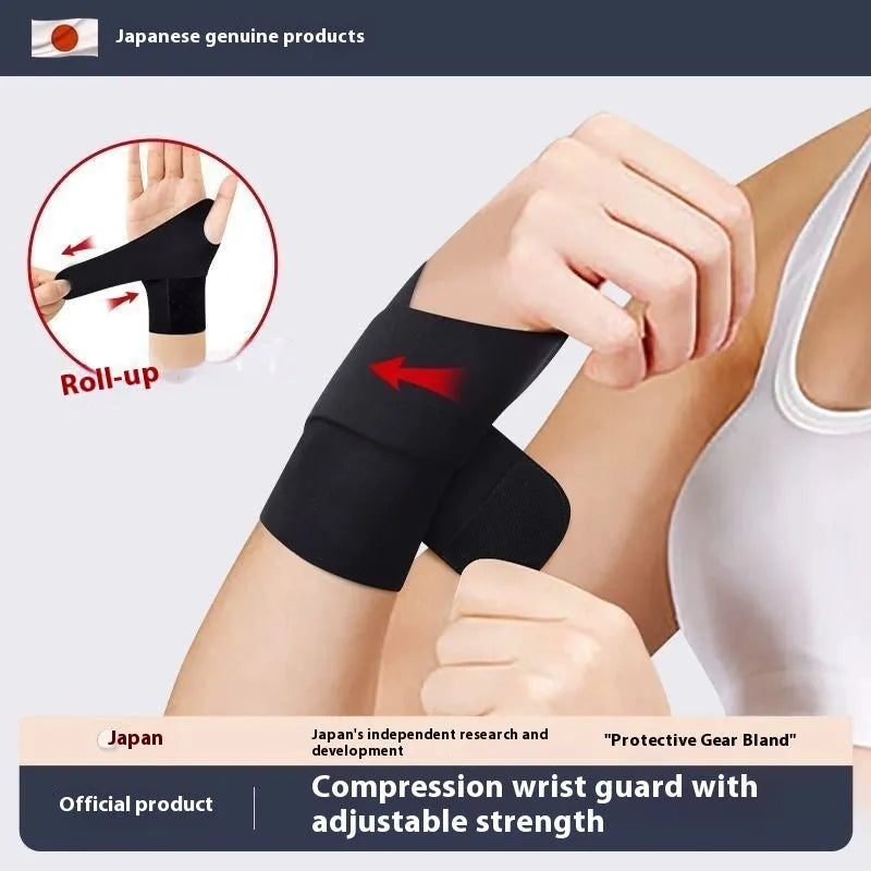 Adjustable athletic wristguard for sports support, shown in black and skin colour options.
