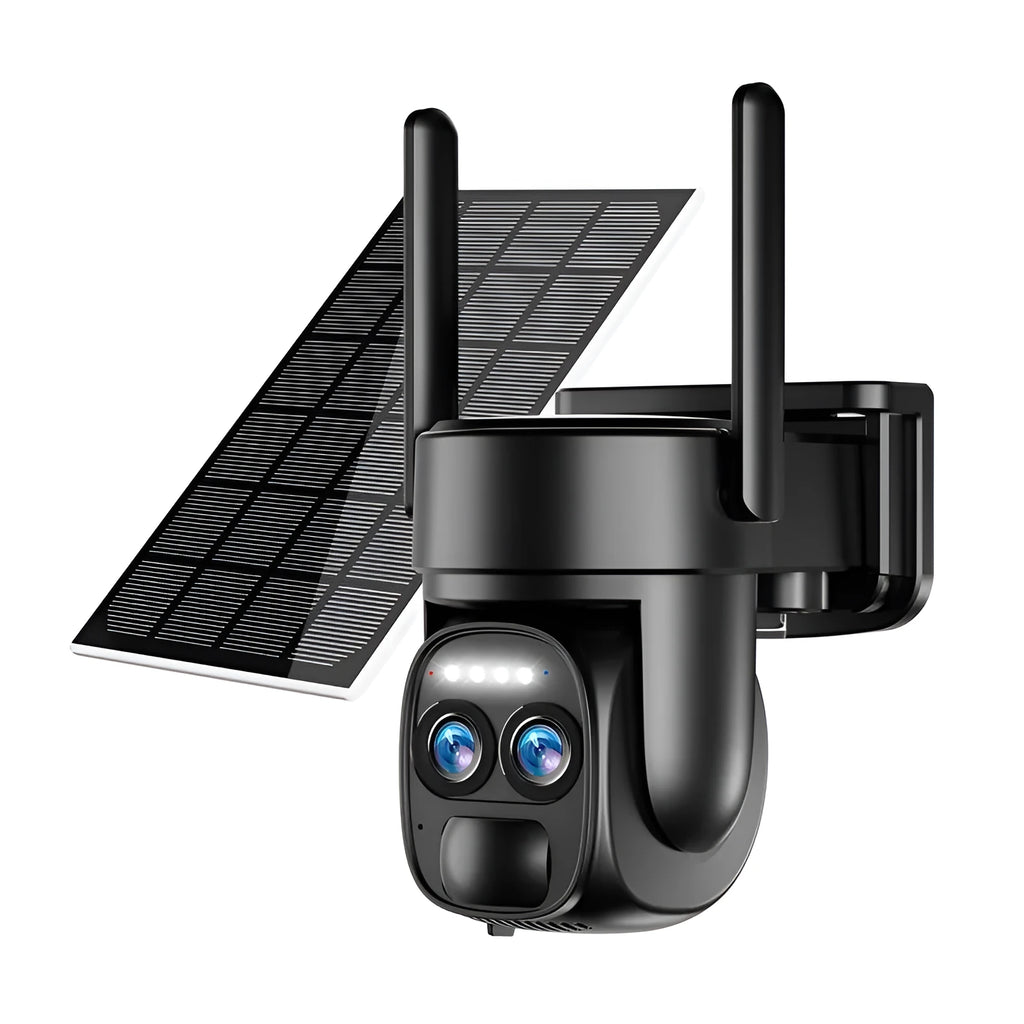 Solar-powered 8x zoom surveillance camera with 4G and wifi connectivity