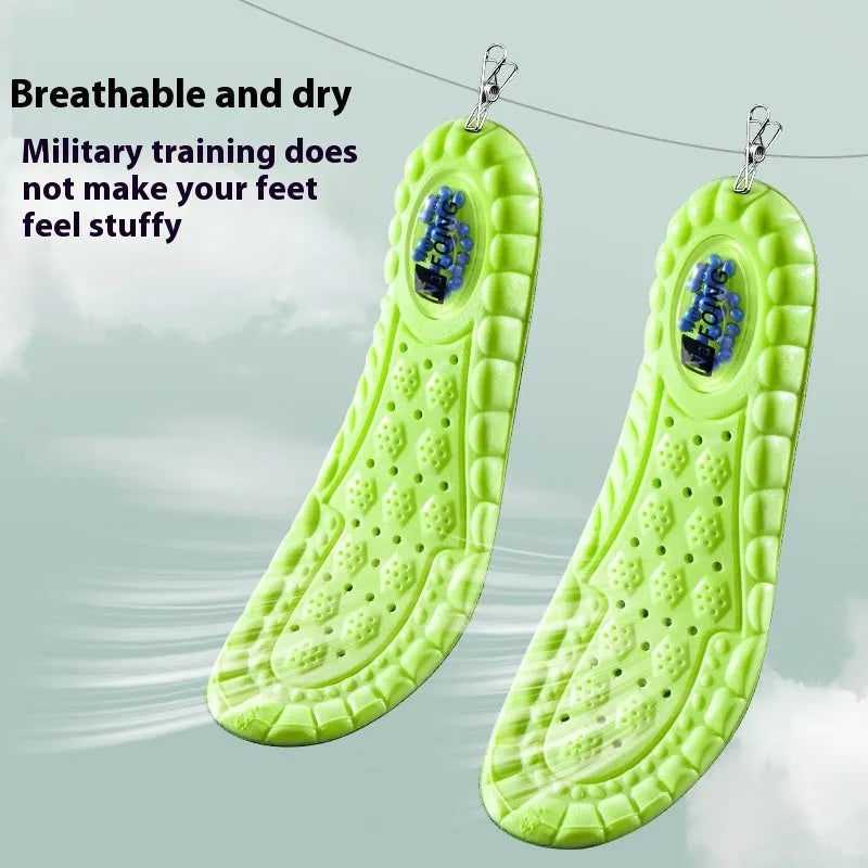 Green PU air cushion sports insoles with argy wormwood, shown at 280mm length.