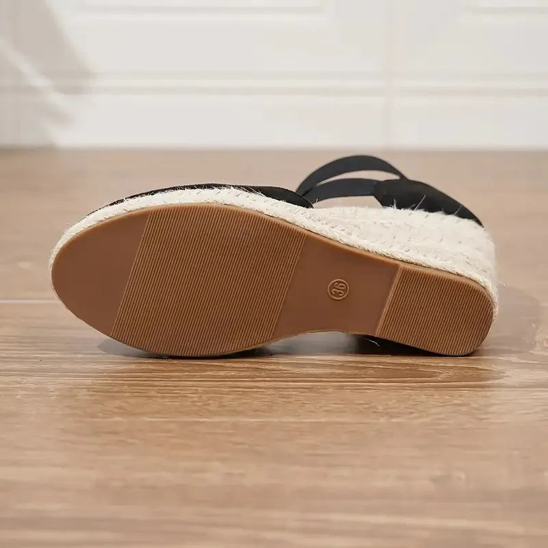 Black women's plus size Roman style sports sandals with round toe and elastic band
