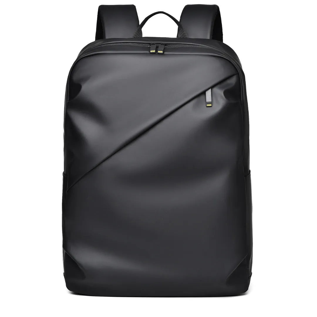 Waterproof PU leather laptop backpack in black, blue or grey with large capacity and laptop compartment