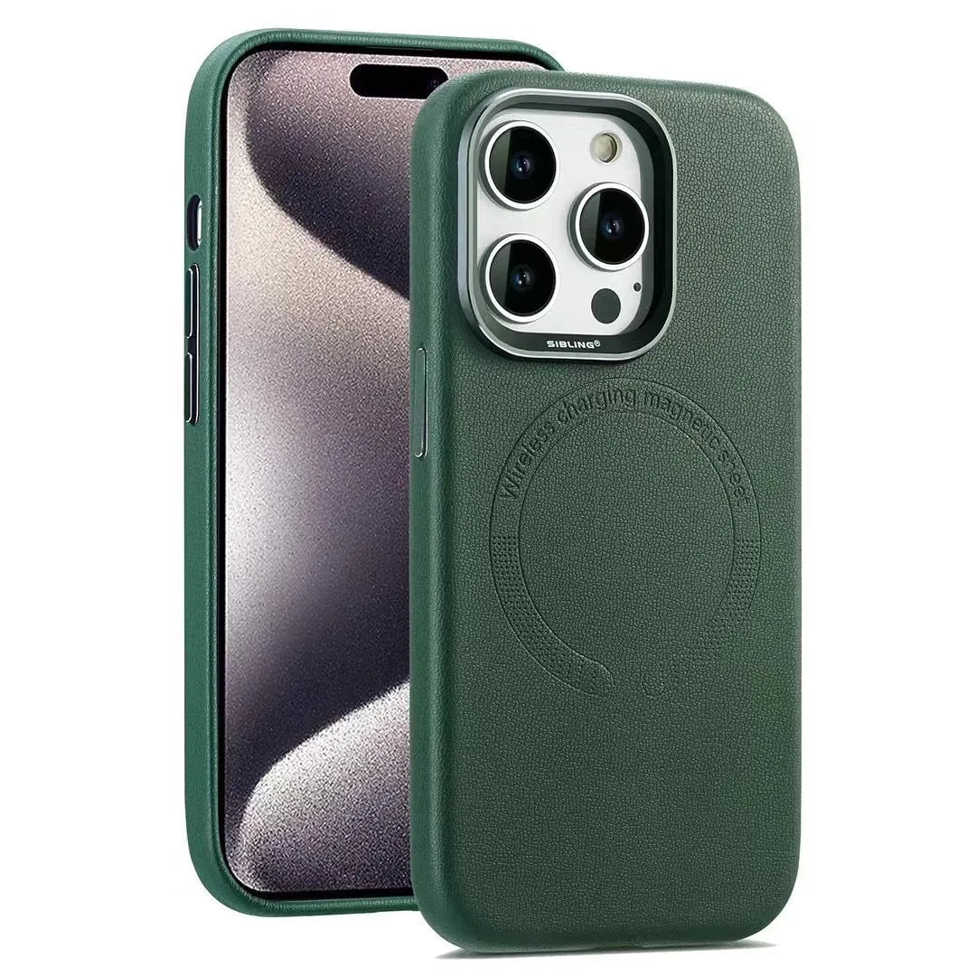 Black leather magnetic phone case for iPhone with fall protection and all-inclusive design