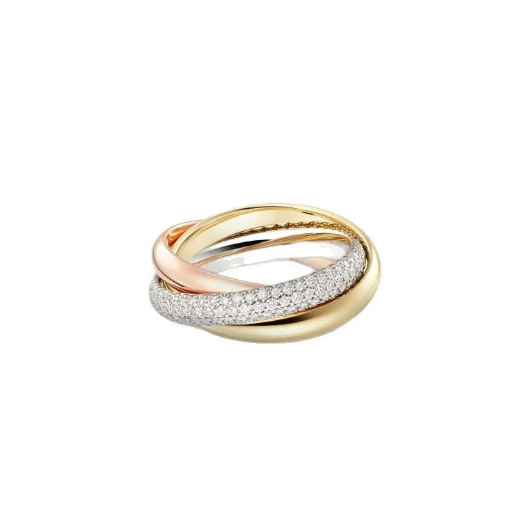 Sterling silver couple's ring with full diamond setting and geometric design on a size 8 finger.