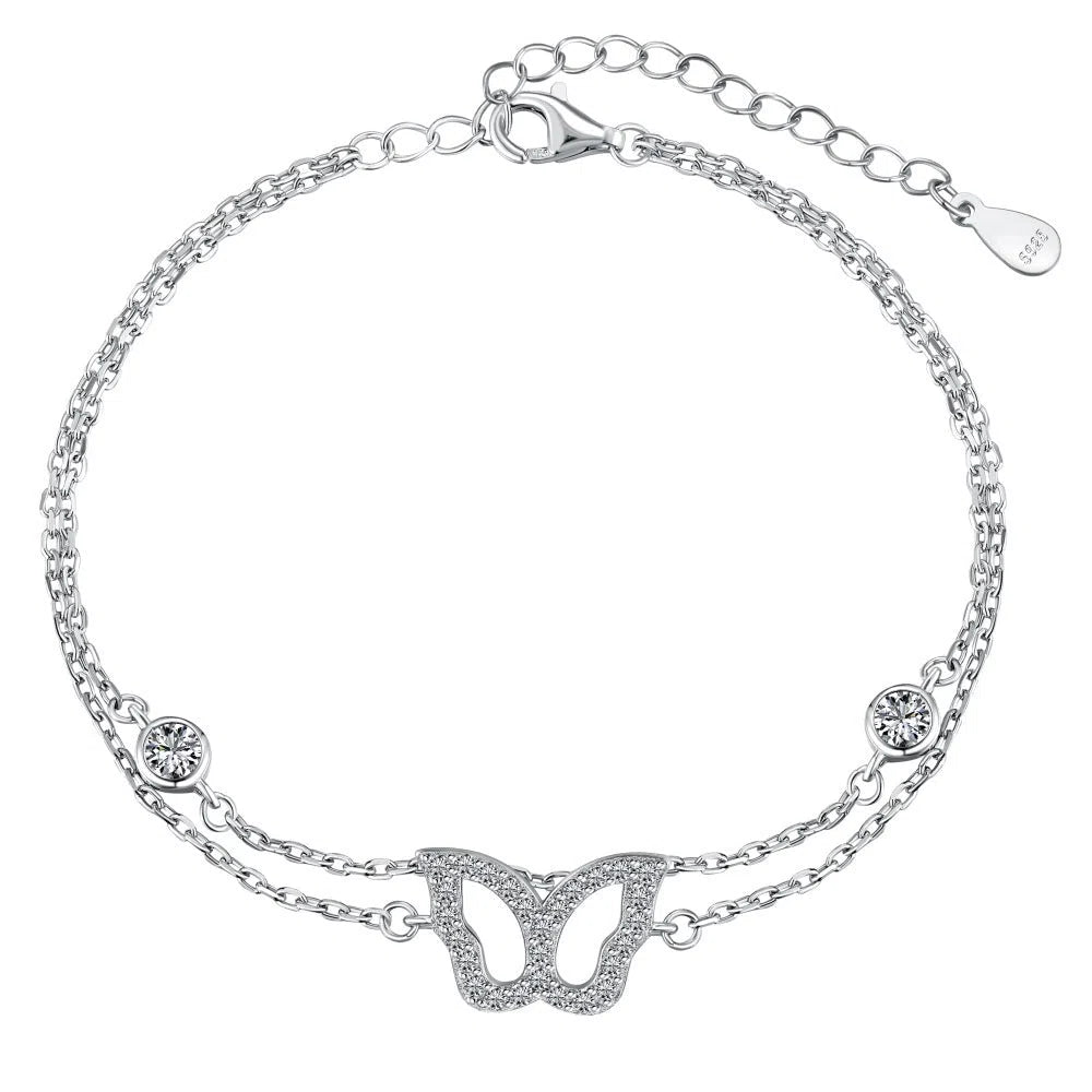925 silver anklet with hollow zircon inlay in platinum colour on a white background