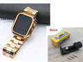 Stainless steel link band and black TPU protective frame for Apple Watch 44mm case