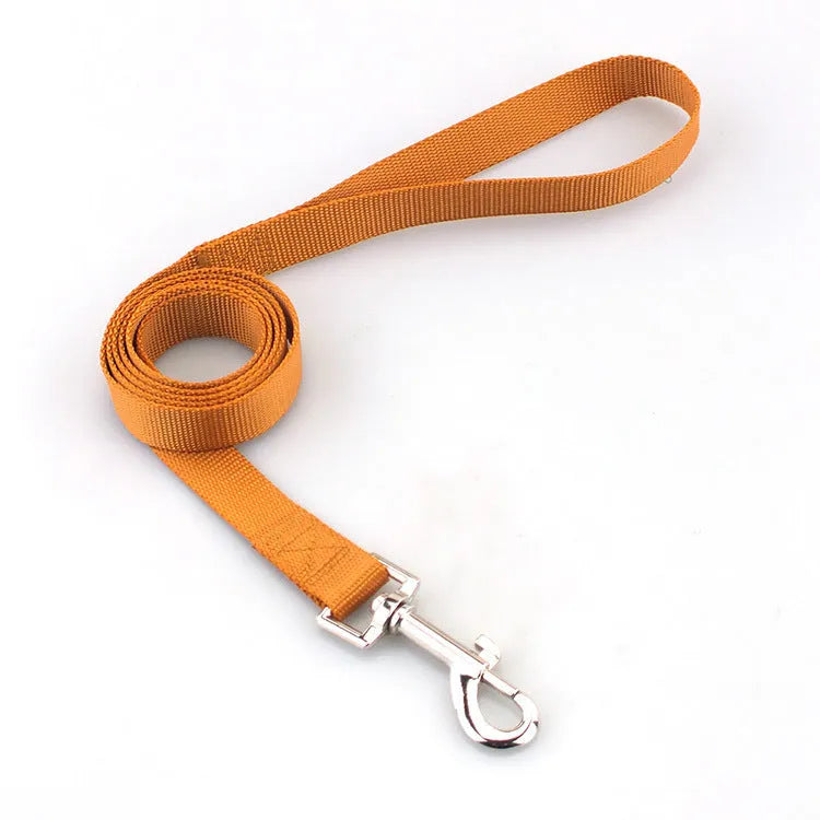 Solid colour polyester dog hand holding rope showing available colour options and size specifications