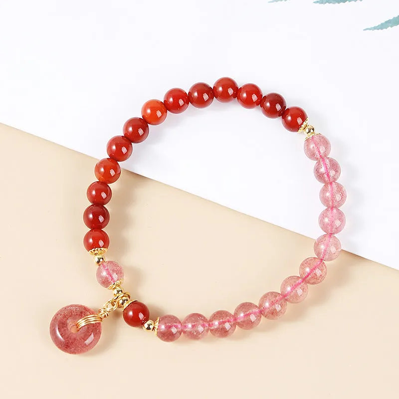 Green natural crystal and freshwater pearl bracelet on elastic cord for women