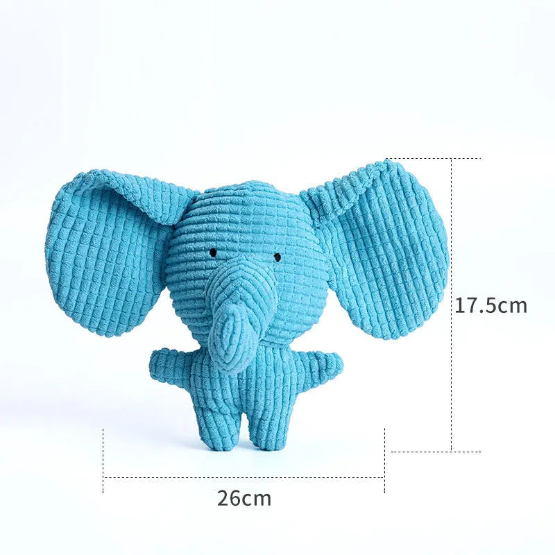 Animal shape plush squeaky dog toys in bright colours with bite-resistant construction