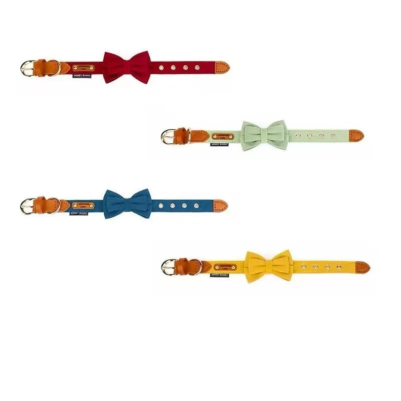 Dog bowknot collar and hand holding rope set in cream green
