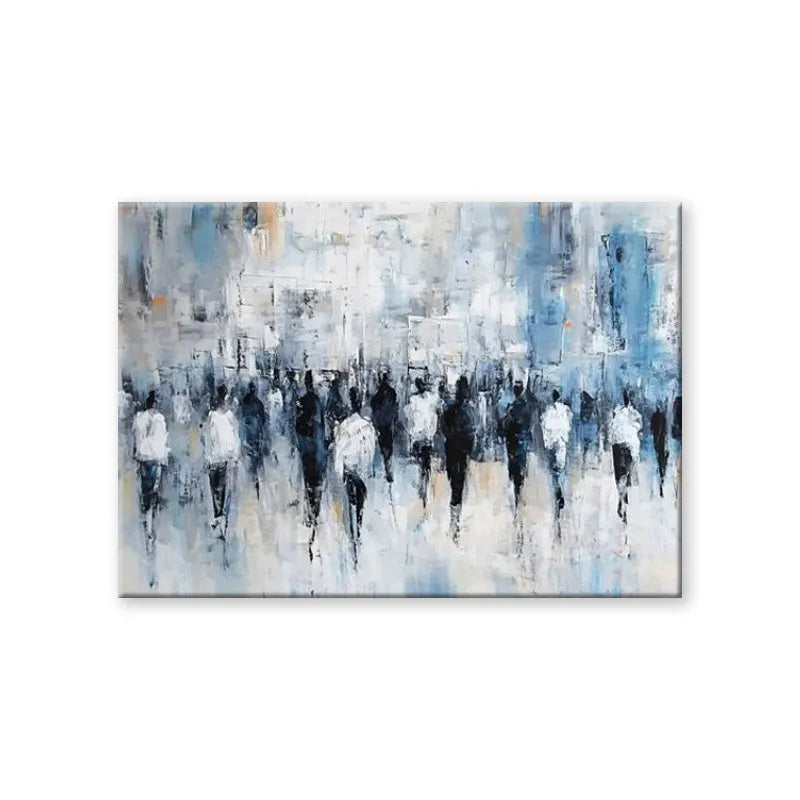 Hand-painted oil painting on canvas – abstract street people texture, horizontal modern style, rolled frameless