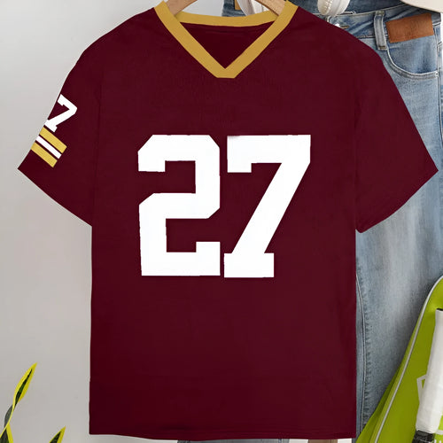 Men's loose fit cotton T-shirt with contrasting coloured digital letter print on the front