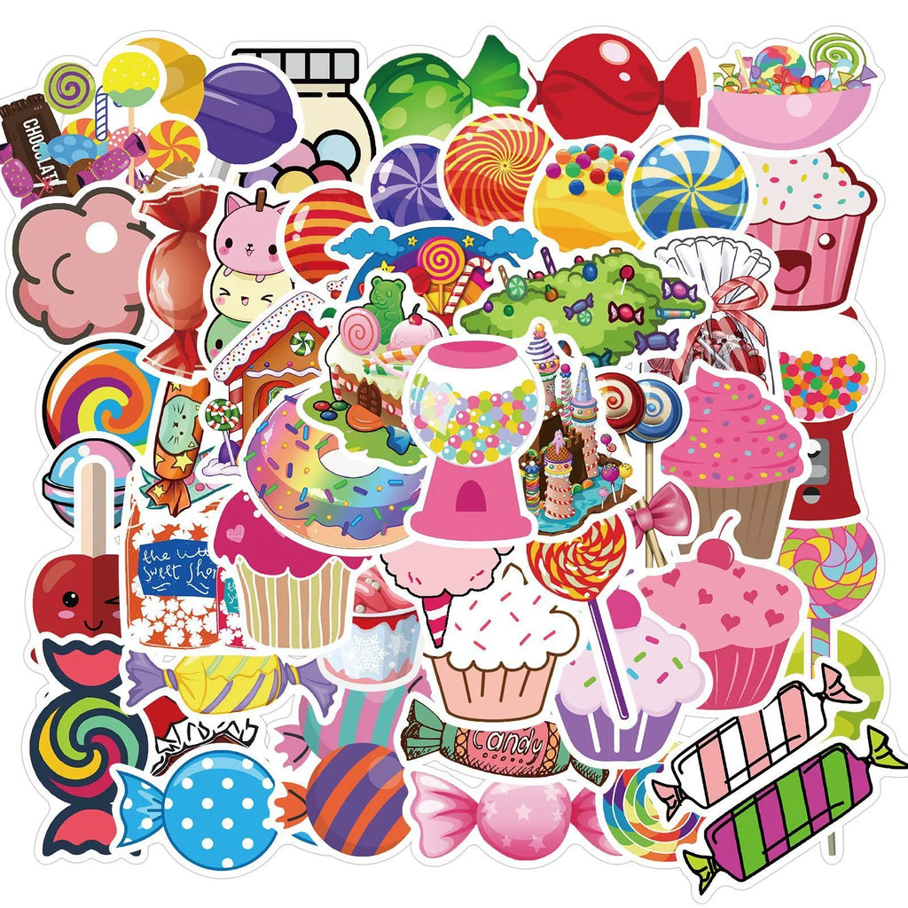 Candy series graffiti colour vinyl stickers pack with cartoon designs for laptop and water bottle decoration