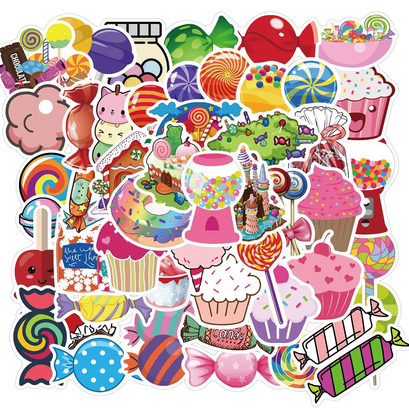 Candy series graffiti colour vinyl stickers pack with cartoon designs for laptop and water bottle decoration
