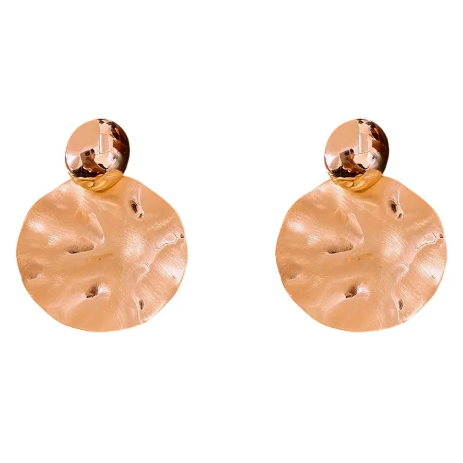 Round geometric earrings with electroplated iron and silver needle posts in gold or silver colour options