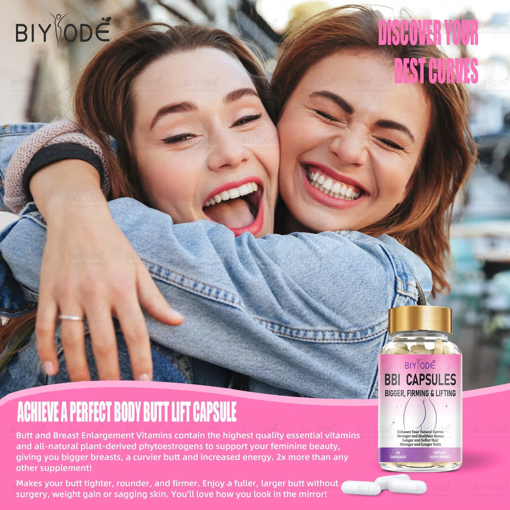 Biyode BBL herbal supplement bottle with 60 capsules for curves enhancement and firming lifting