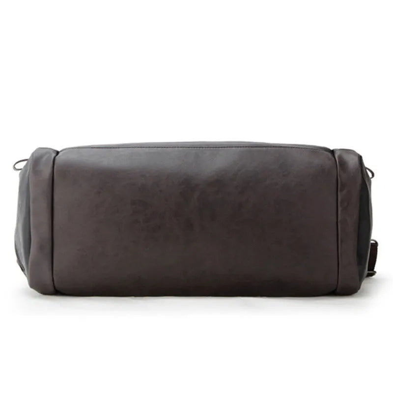 Men's large capacity PU leather gymnastic valise in solid colour black blue brown for travel