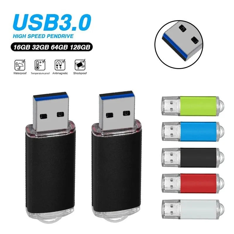 Metal USB flash drive 60x18x8mm USB 2.0 in black, white, sky blue, red, light green, gold, or dark pink