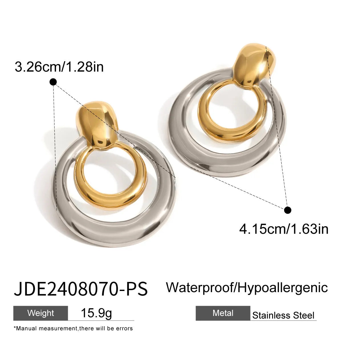 Round golden double-layer hollow stud earrings with geometric design and electroplated finish