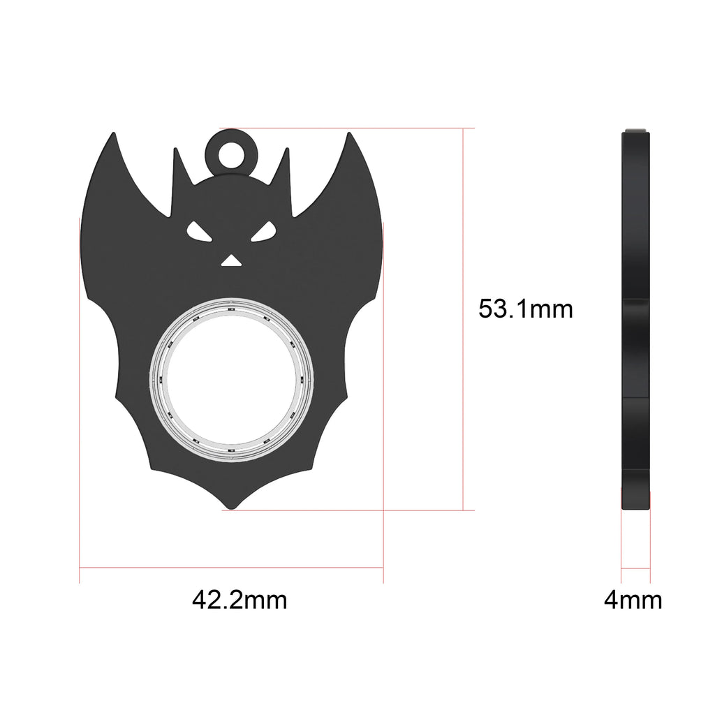 Black plastic Halloween bat demon ghost fidget spinner keychain with bottle opener on a dark background