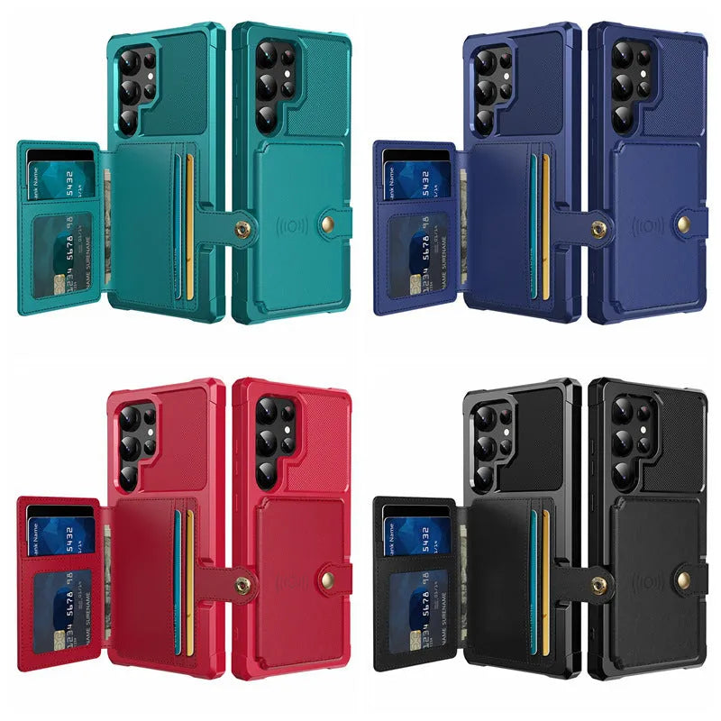 Card-inserting car protective cover for Samsung S23 phone case drop-resistant TPU PC back cover in black