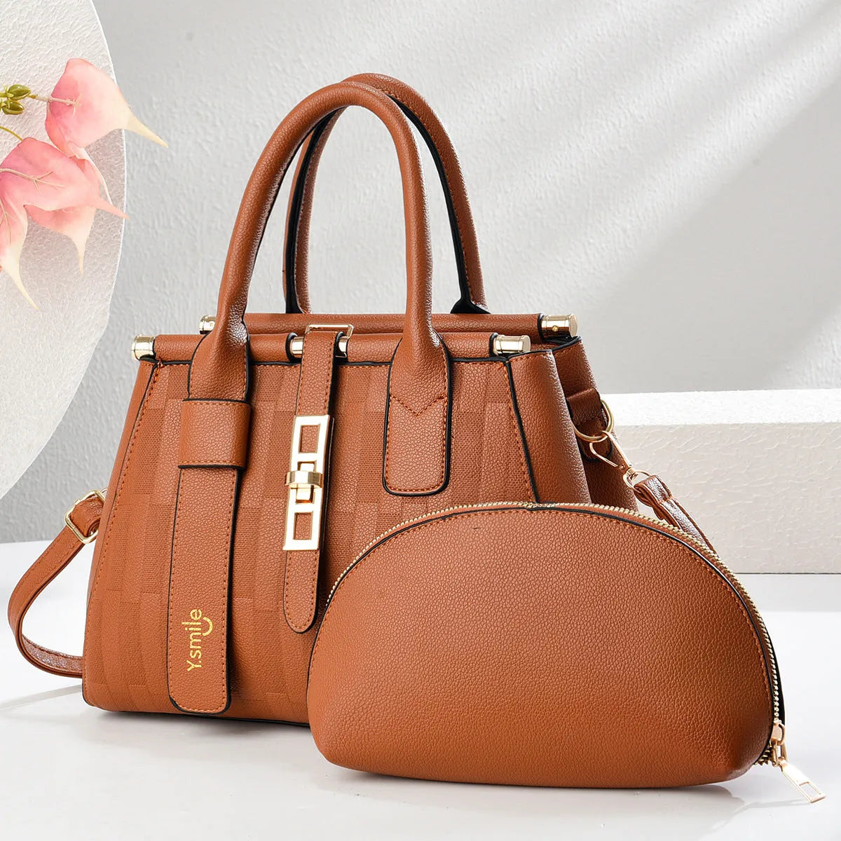 Round black PU crossbody shoulder handbag showing front view and dimensions of 28x13x20cm.