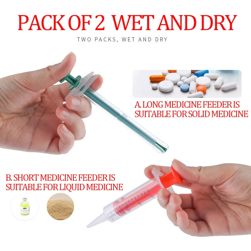 Two silicone gel pet pill shooter guns with soft tips for cats and dogs